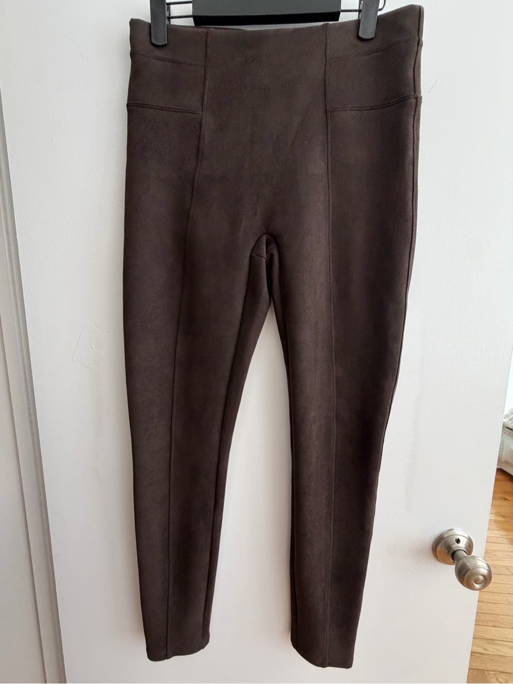 SPANX Faux Suede Leggings Brown Pull-On Shaping Pants Large